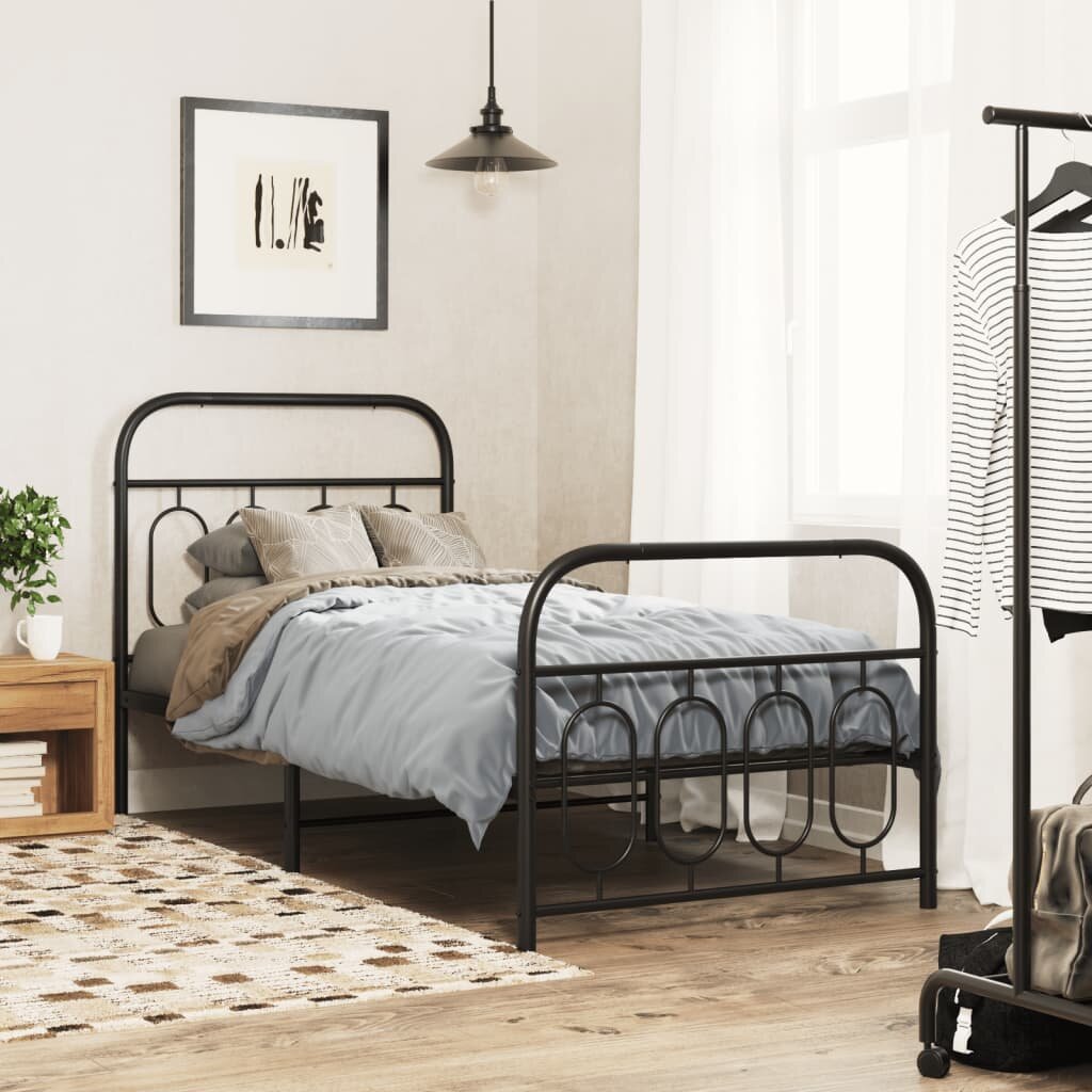 vidaXL Метална рамка за легло с горна и долна табла черна 80x200 см