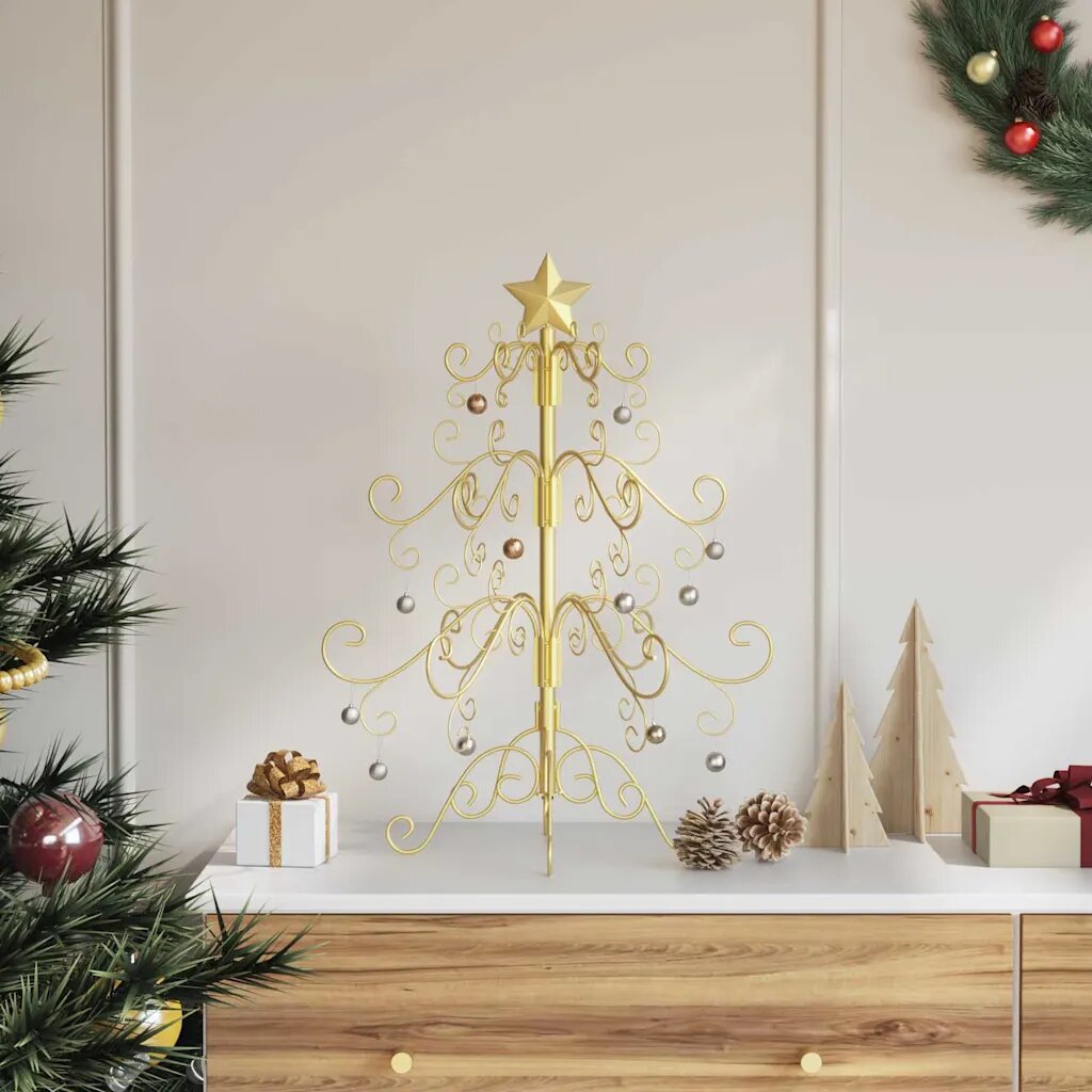 vidaXL Метално коледно дърво Златист 61 cm Прахово боядисана стомана
