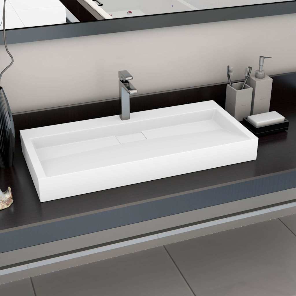 vidaXL Мивка 100x46x11 см минерална/мраморна отливка бяла
