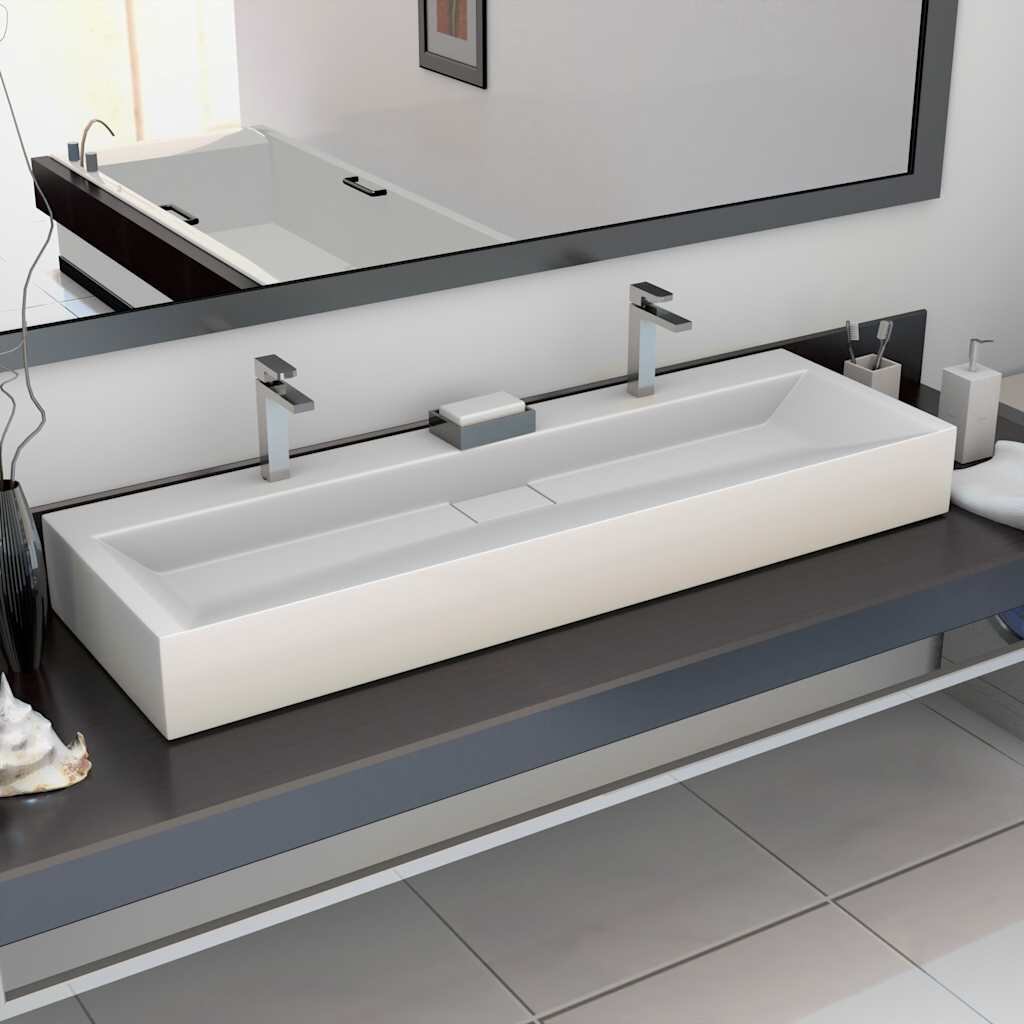 vidaXL Мивка 120x46x11 см минерална/мраморна отливка бяла