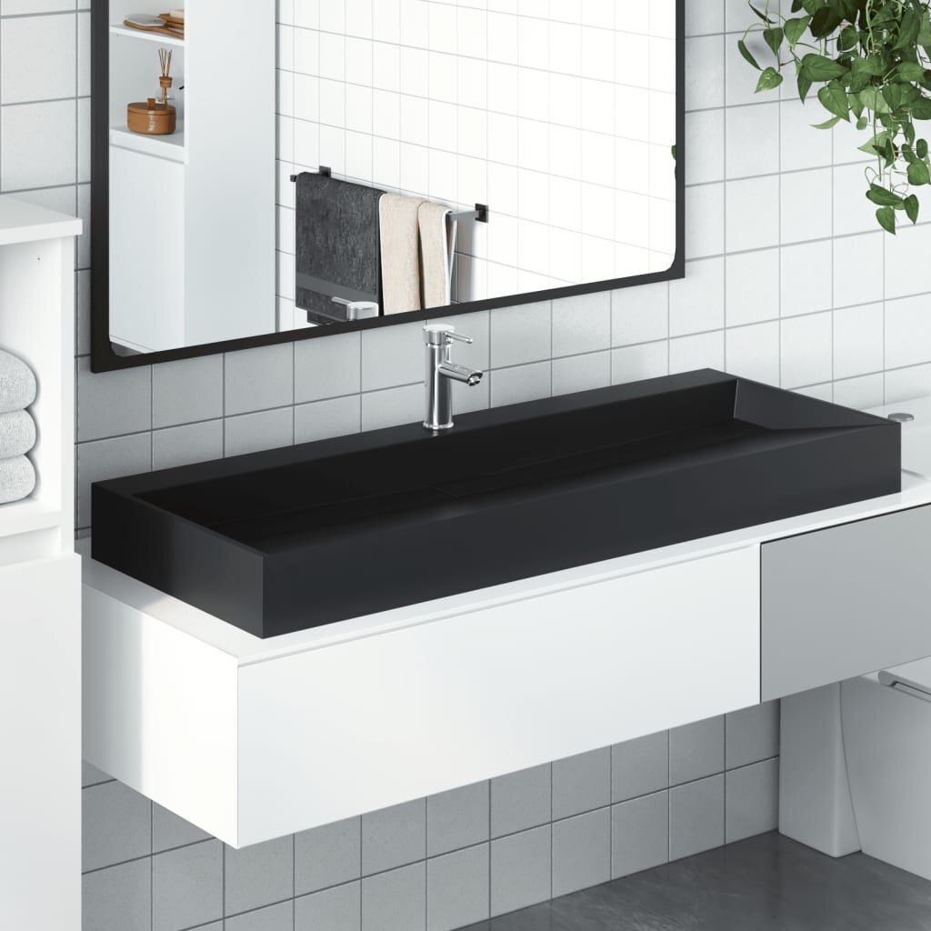 vidaXL Мивка 120x46x11 см минерална/мраморна отливка черен мат