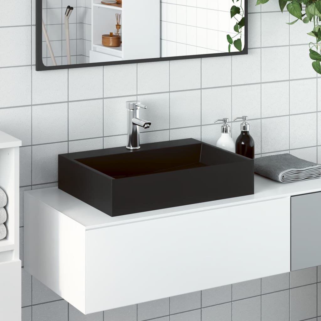 vidaXL Мивка 50x38x11 см минерална/мраморна отливка черен мат