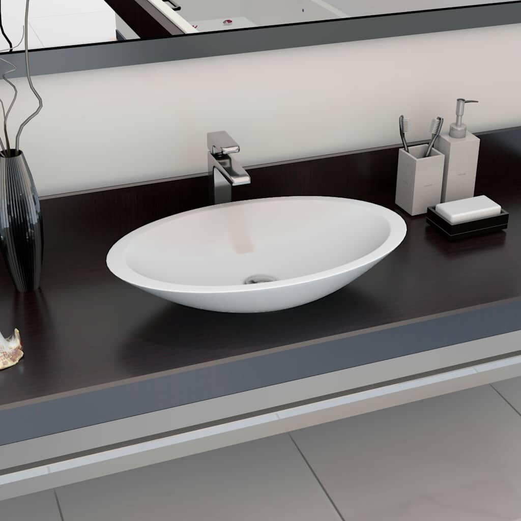 vidaXL Мивка 593x351x107 см минерална/мраморна отливка бяла