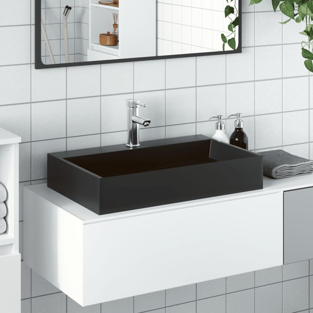 vidaXL Мивка 60x38x11 см минерална/мраморна отливка черен мат