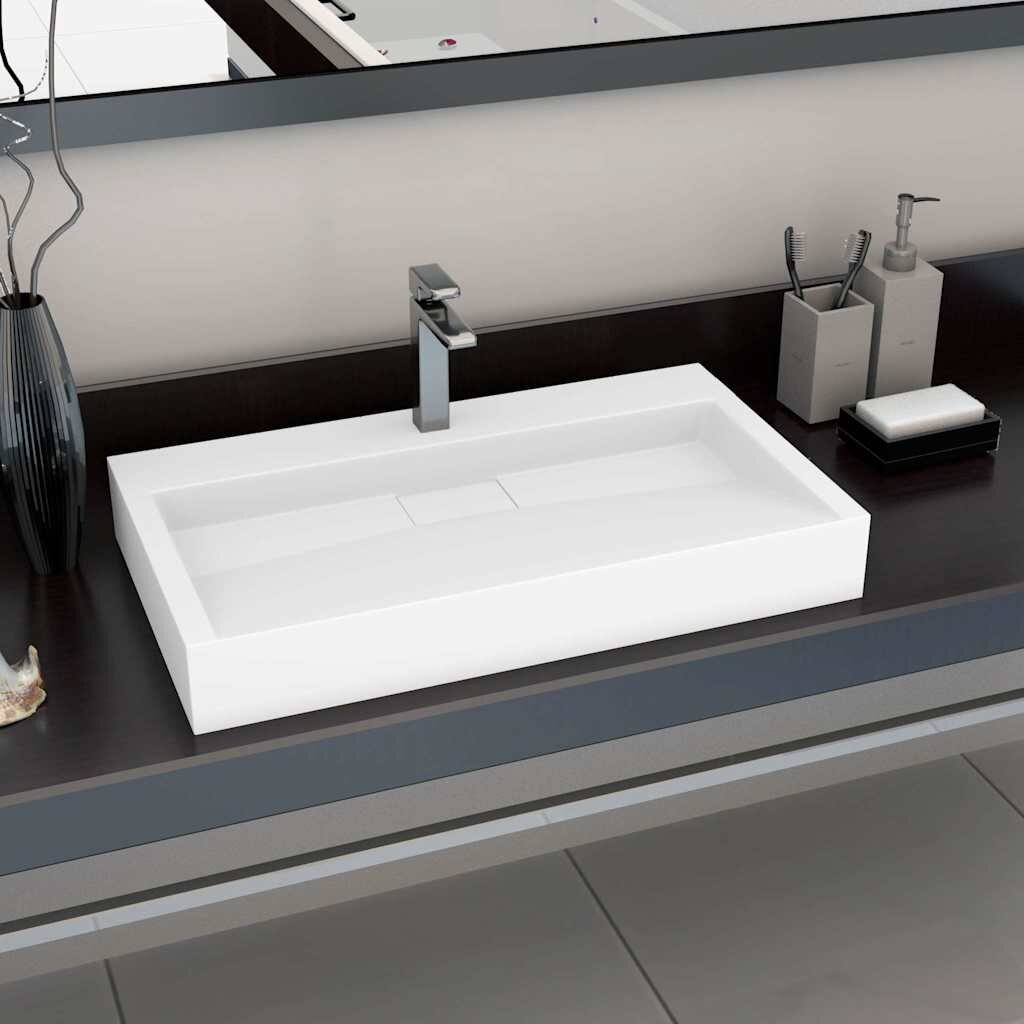vidaXL Мивка 80x46x11 см минерална/мраморна отливка бяла