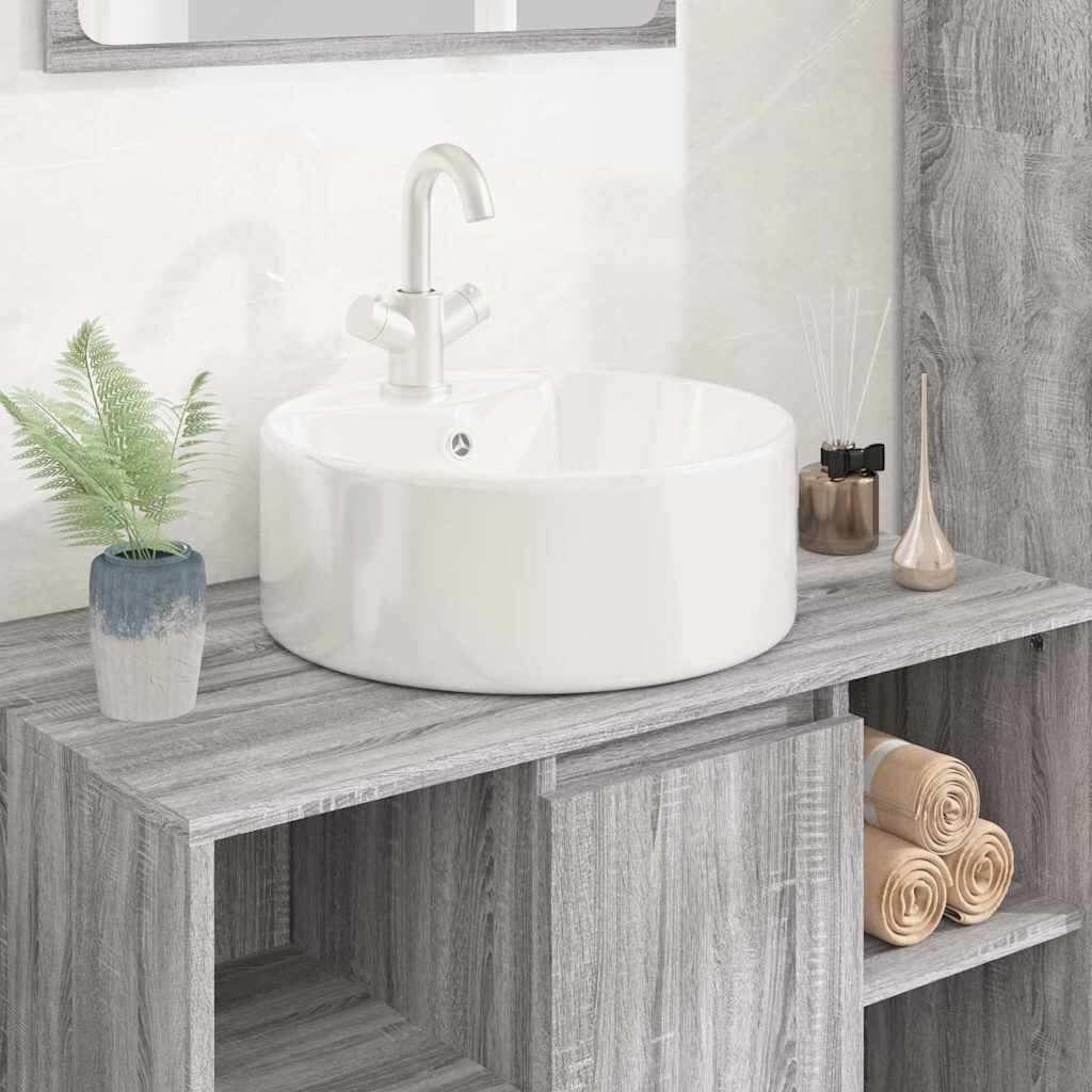 vidaXL Мивка бяла 40x145 см керамична кръгла