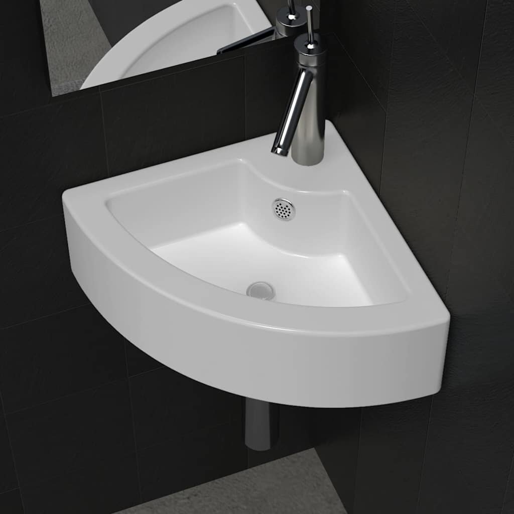 vidaXL Мивка с преливник 45x32x125 см керамична бяла