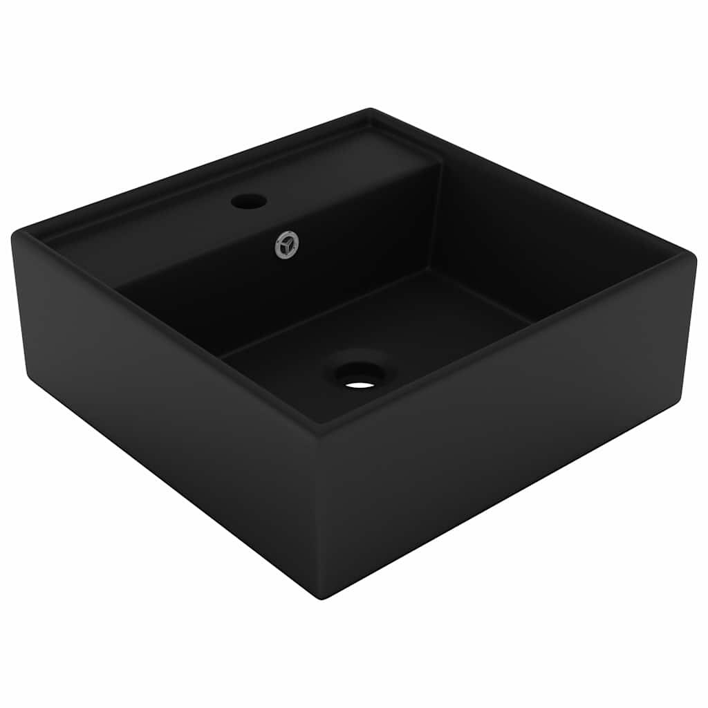 vidaXL Мивка с преливник лукс квадрат черен мат 41x41 см керамика