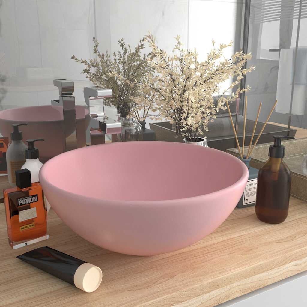vidaXL Мивка за баня лукс кръгла розов мат 325x14 см керамика
