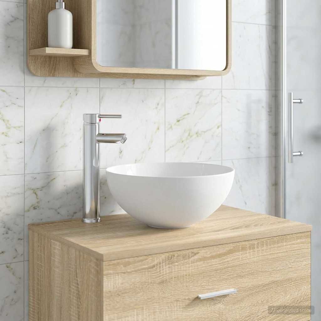 vidaXL Мивка за баня с кран и отвод Хром 355 x 355 x 145 см