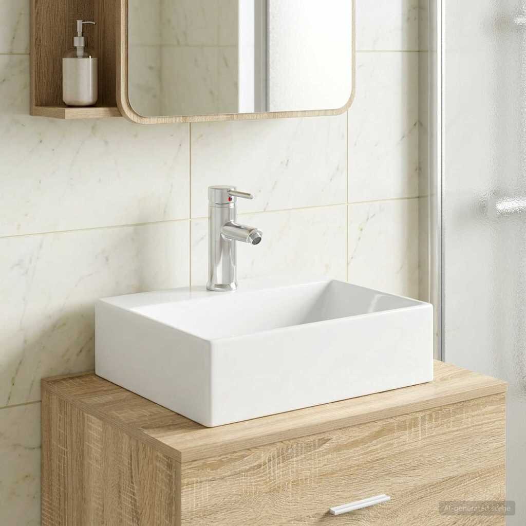 vidaXL Мивка за баня с кран и отвод Хром 39 x 305 x 125 см Керамика