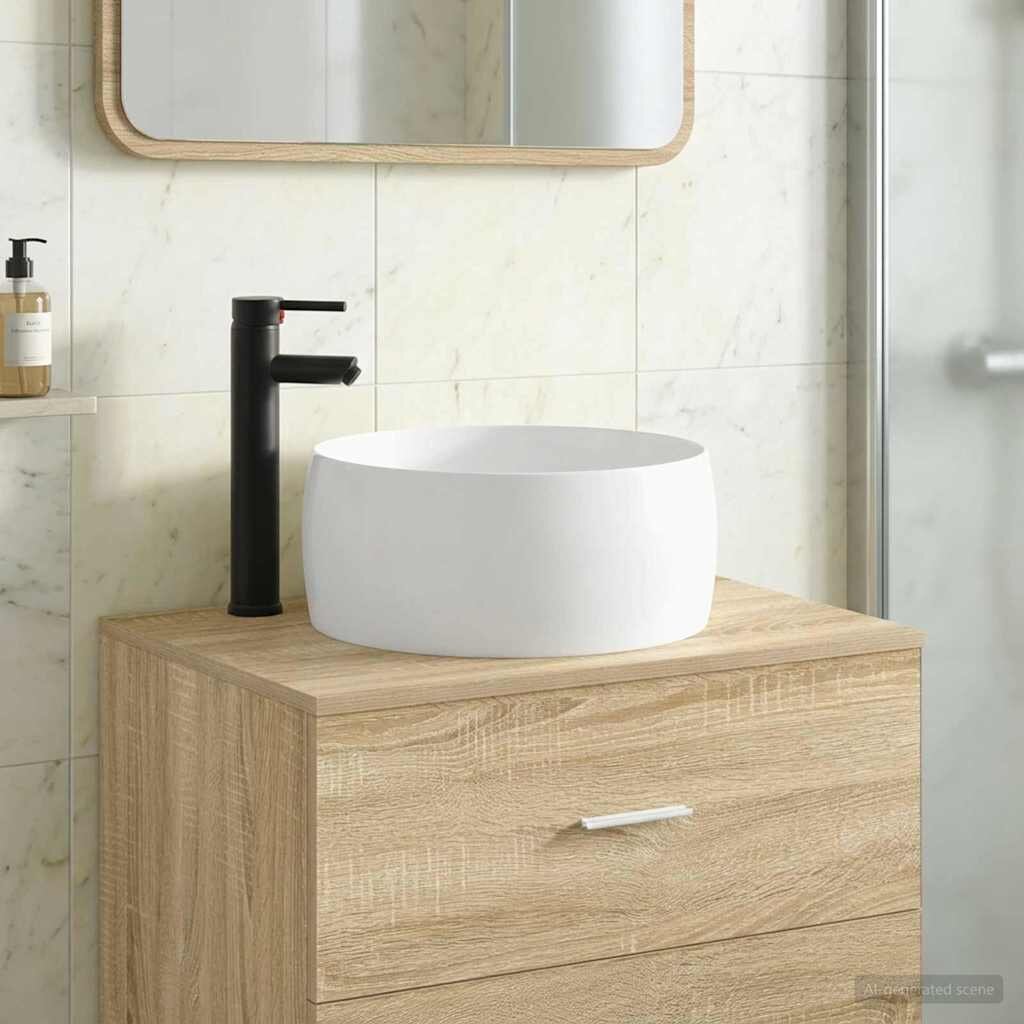 vidaXL Мивка за баня с кран и отвод Матово черно 385 x 385 x 16 см