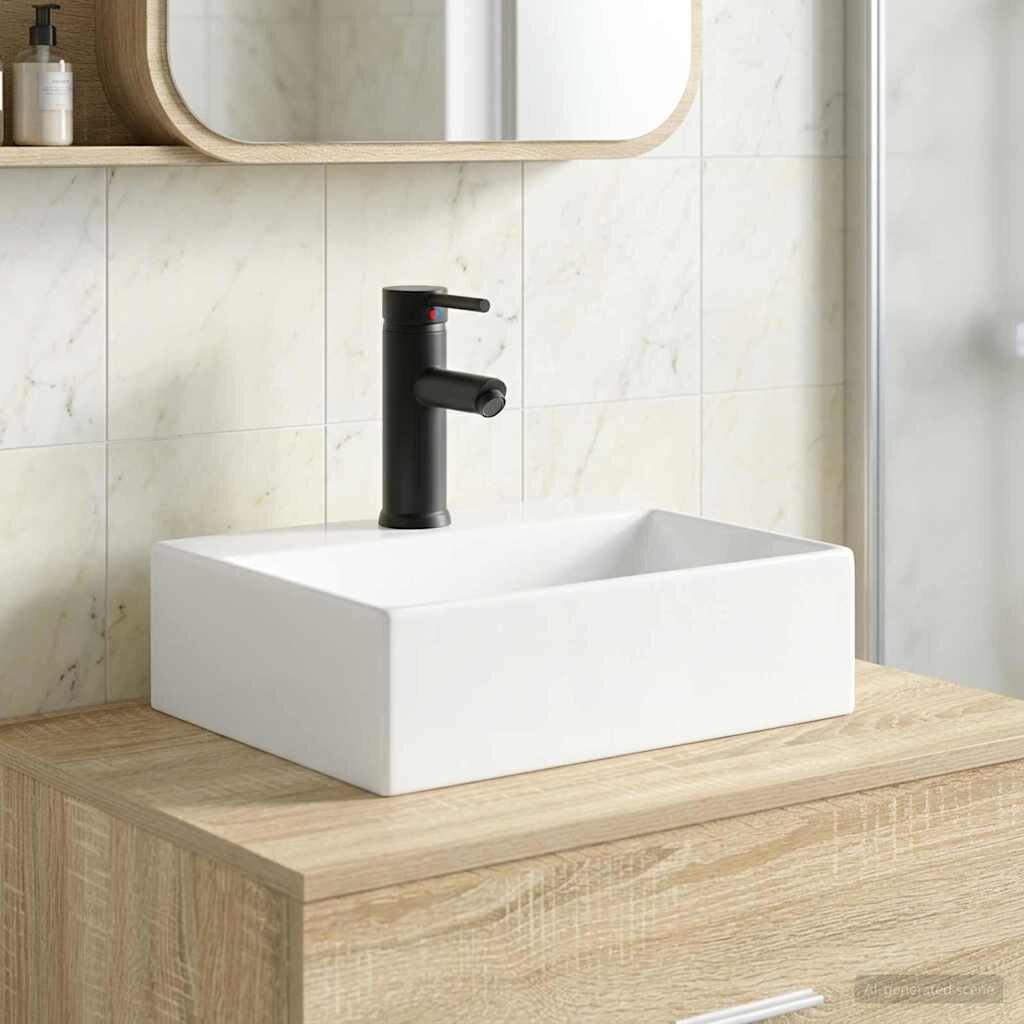 vidaXL Мивка за баня с кран и отвод Матово черно 39 x 305 x 125 см