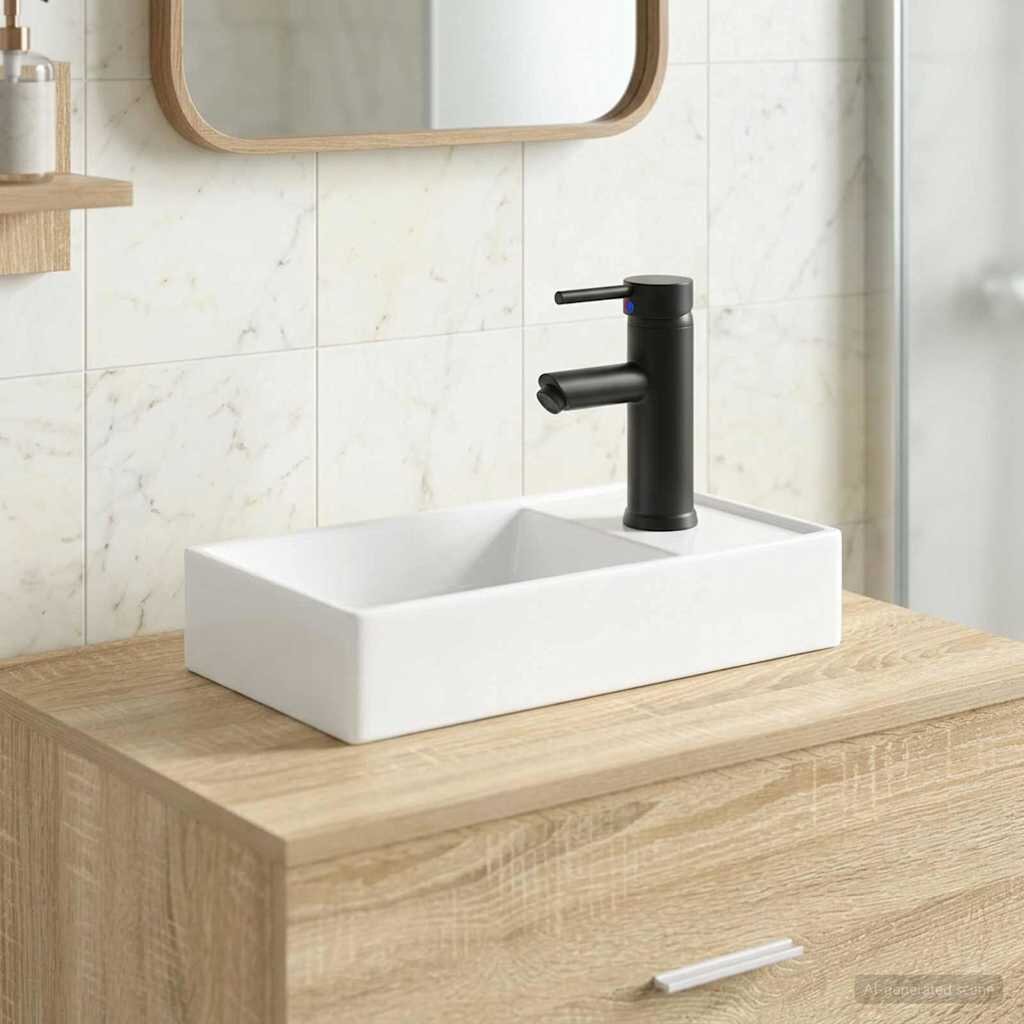 vidaXL Мивка за баня с кран и отвод Матово черно 405 x 225 x 115 см