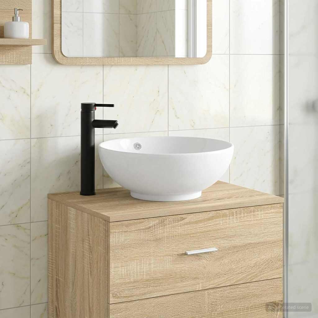 vidaXL Мивка за баня с кран и отвод Матово черно 44 x 44 x 16 см