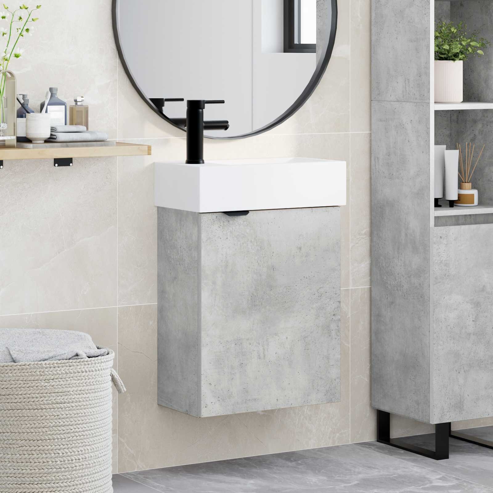 vidaXL Мивка за баня със смесител Бетонно сиво 455 x 225 x 84 см