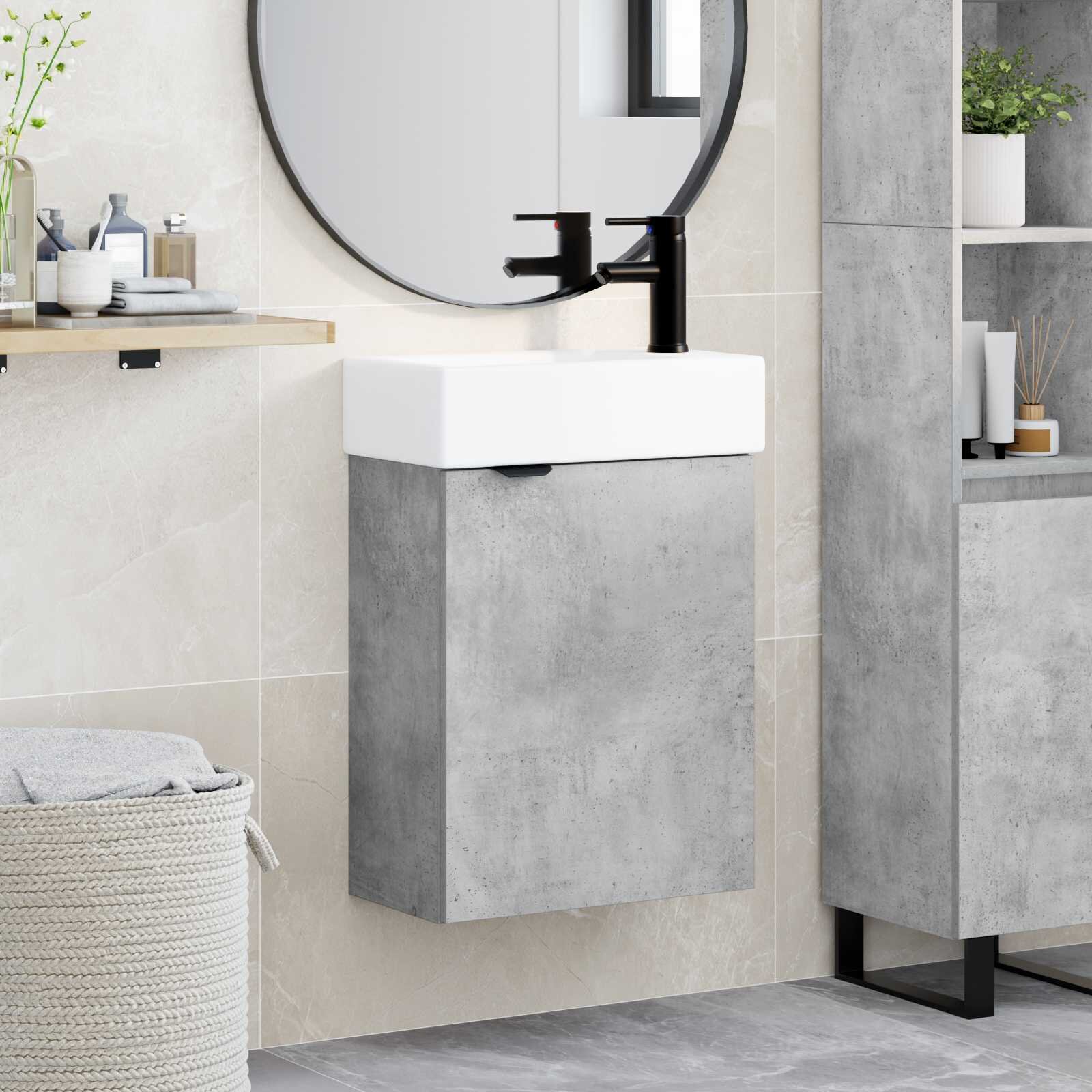 vidaXL Мивка за баня със смесител Бетонно сиво 455 x 225 x 84 см