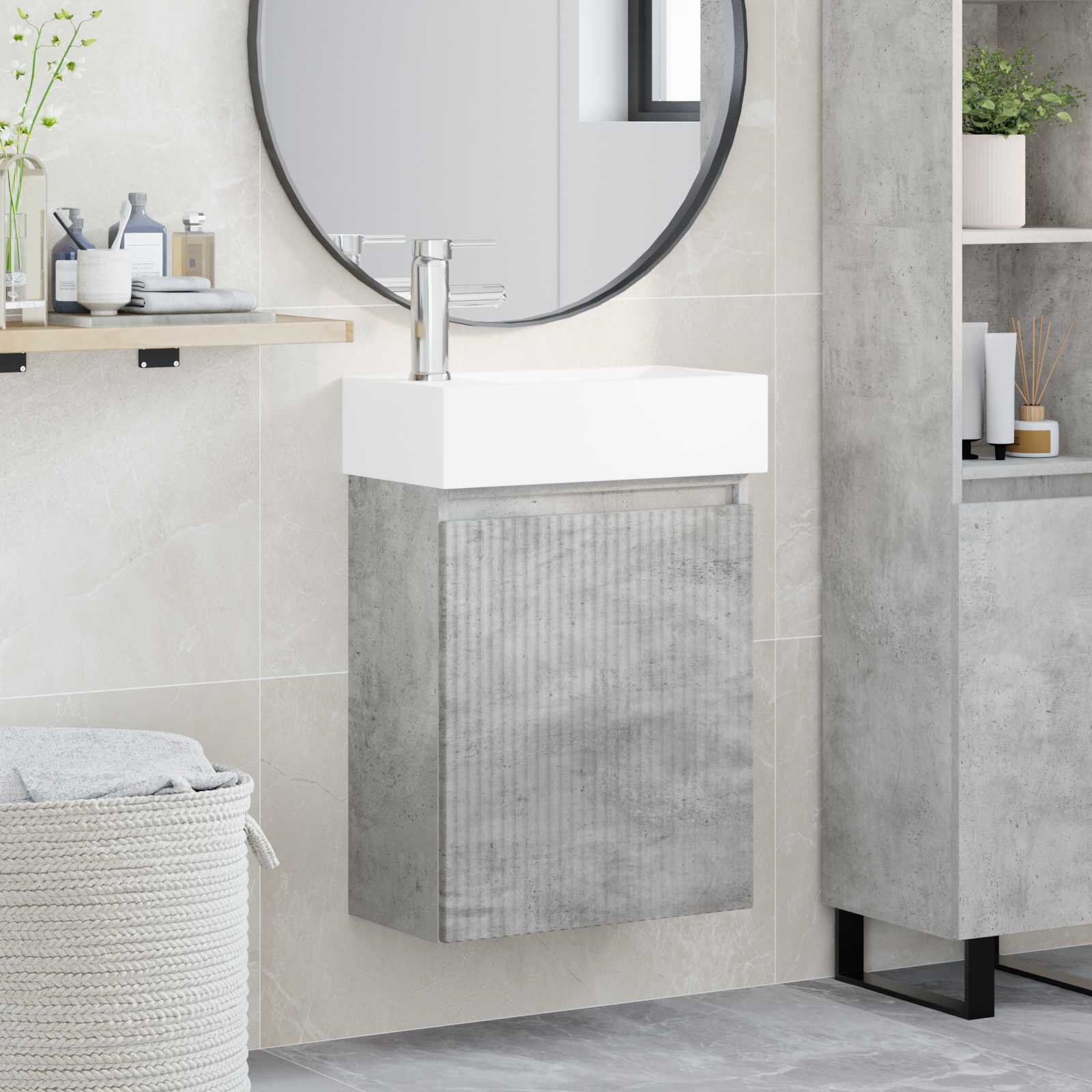 vidaXL Мивка за баня със смесител Бетонно сиво 455 x 225 x 84 см