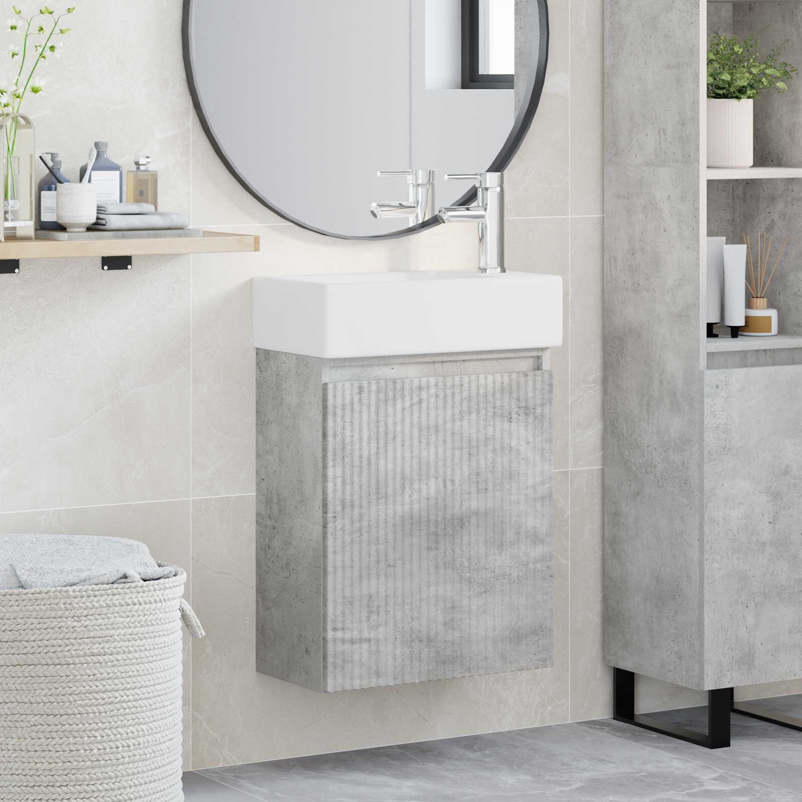 vidaXL Мивка за баня със смесител Бетонно сиво 455 x 225 x 84 см