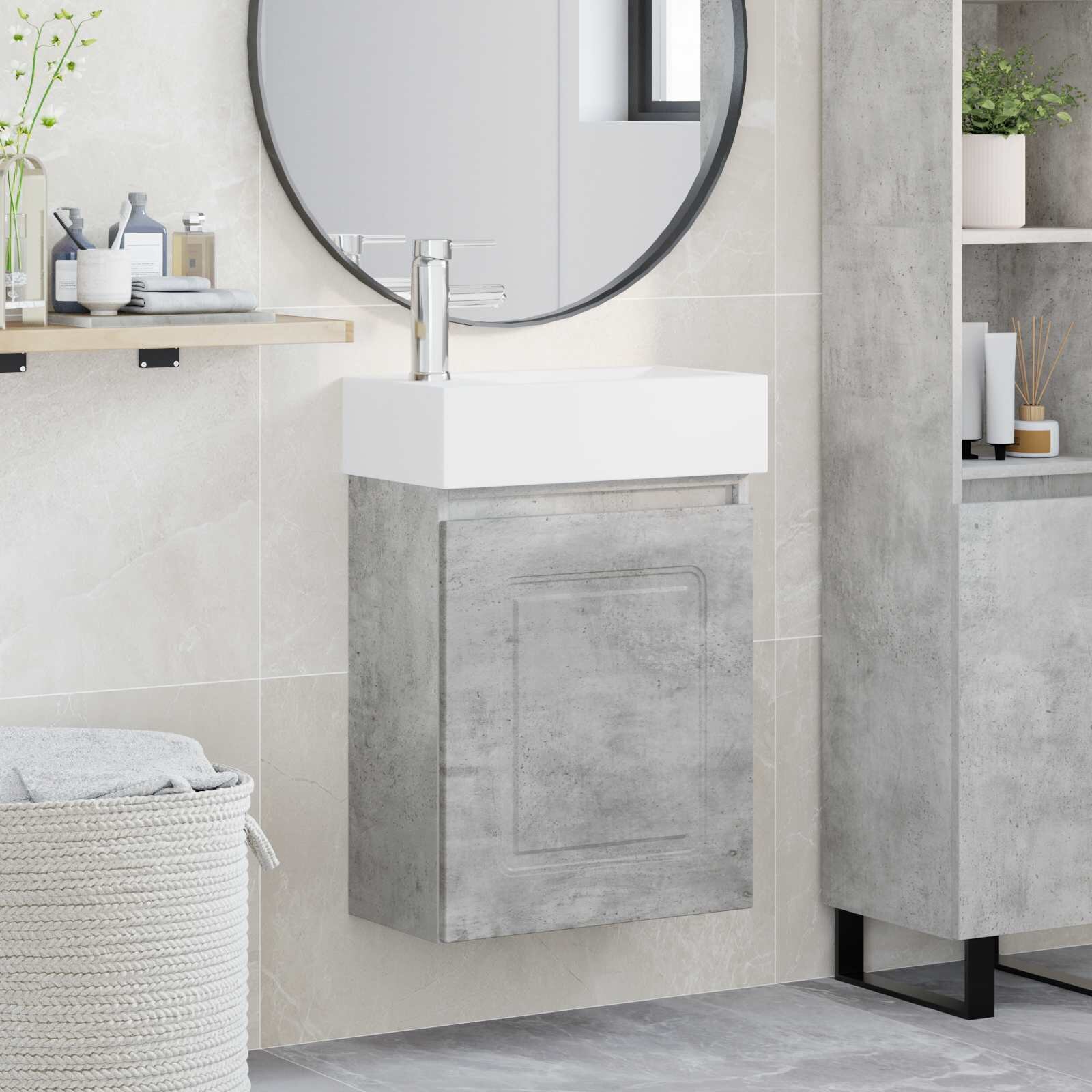 vidaXL Мивка за баня със смесител Бетонно сиво 455 x 225 x 84 см