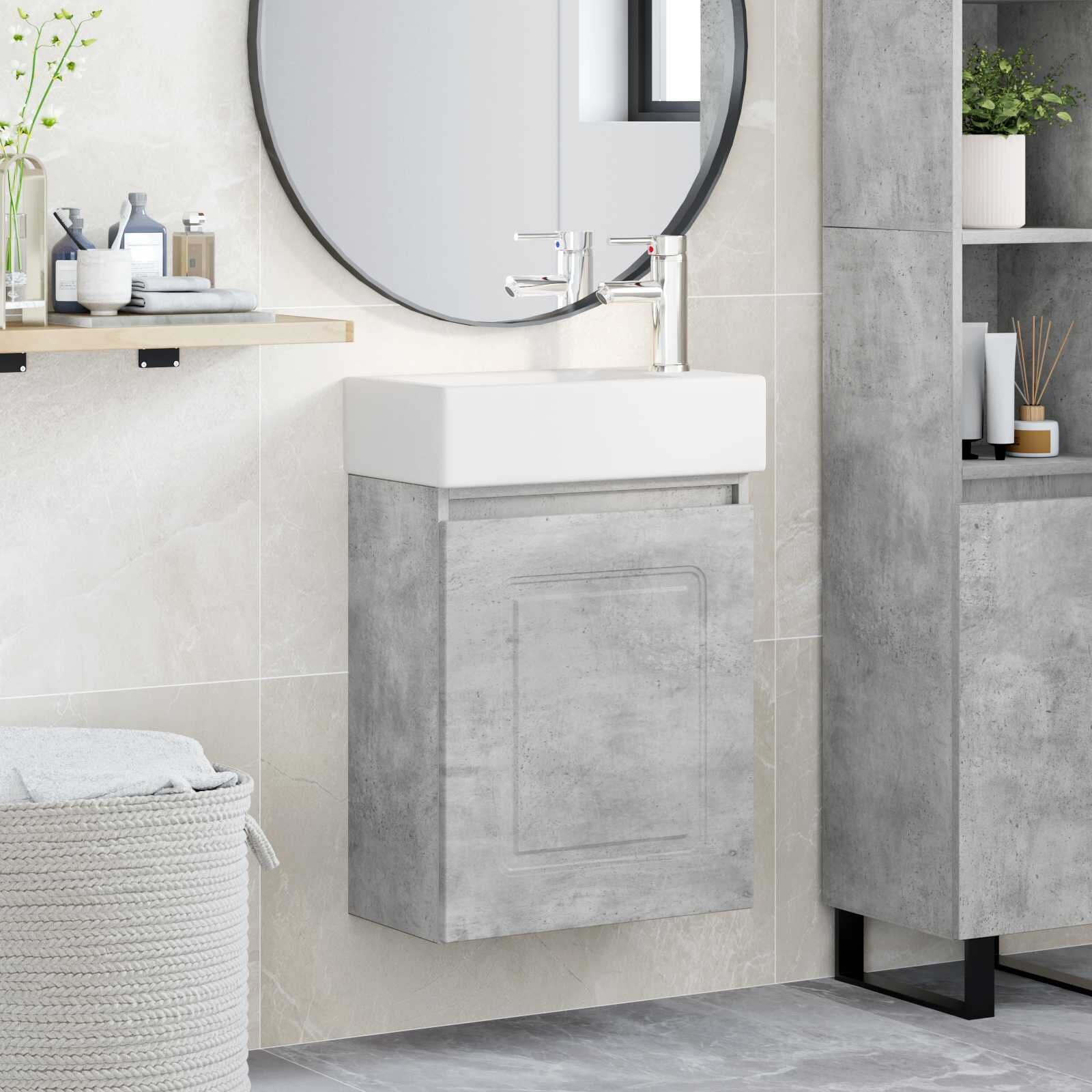 vidaXL Мивка за баня със смесител Бетонно сиво 455 x 225 x 84 см