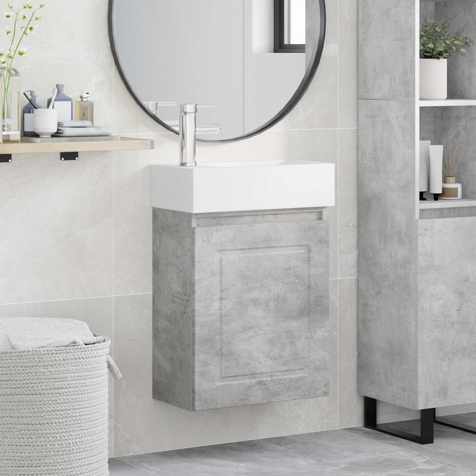 vidaXL Мивка за баня със смесител Бетонно сиво 455 x 225 x 84 см