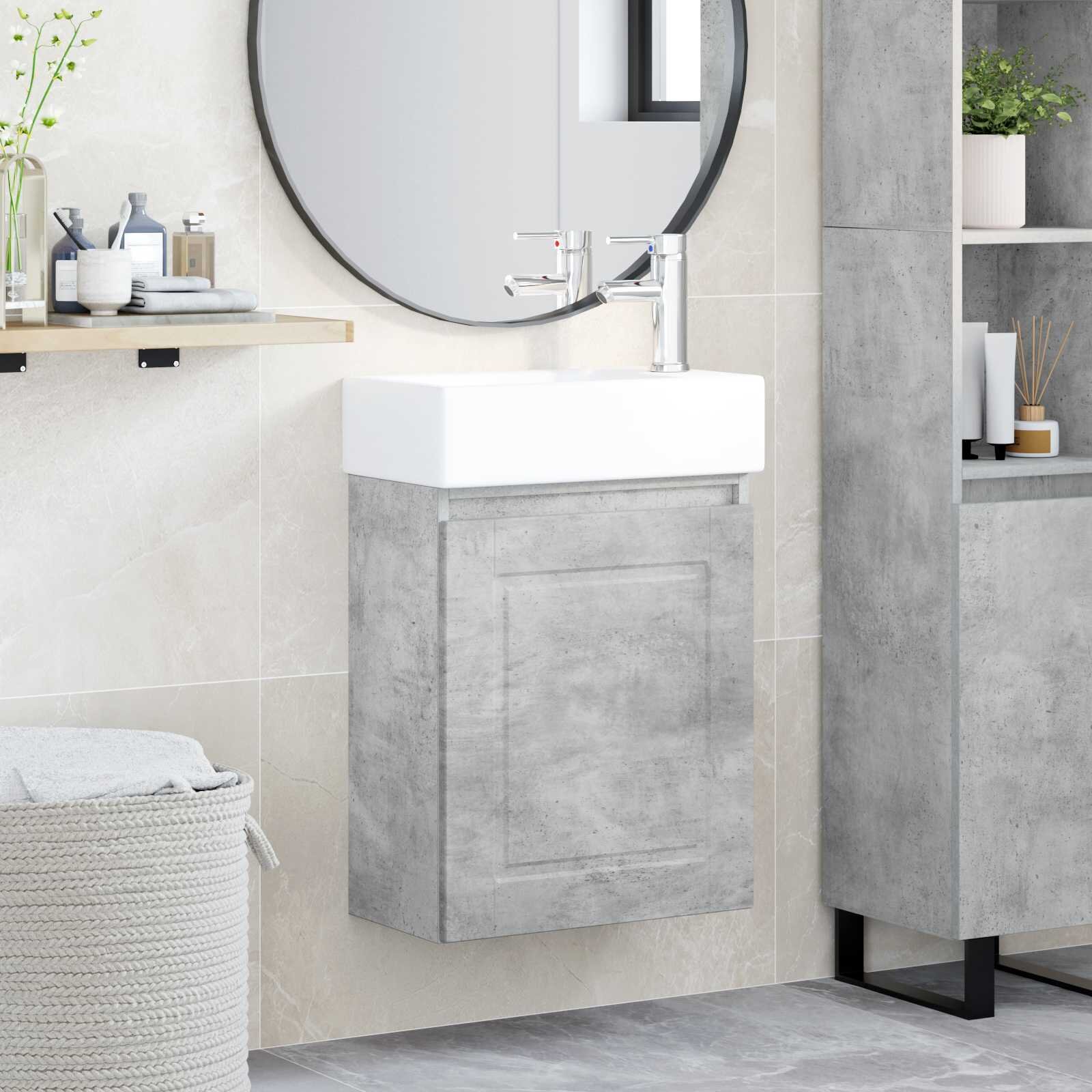 vidaXL Мивка за баня със смесител Бетонно сиво 455 x 225 x 84 см