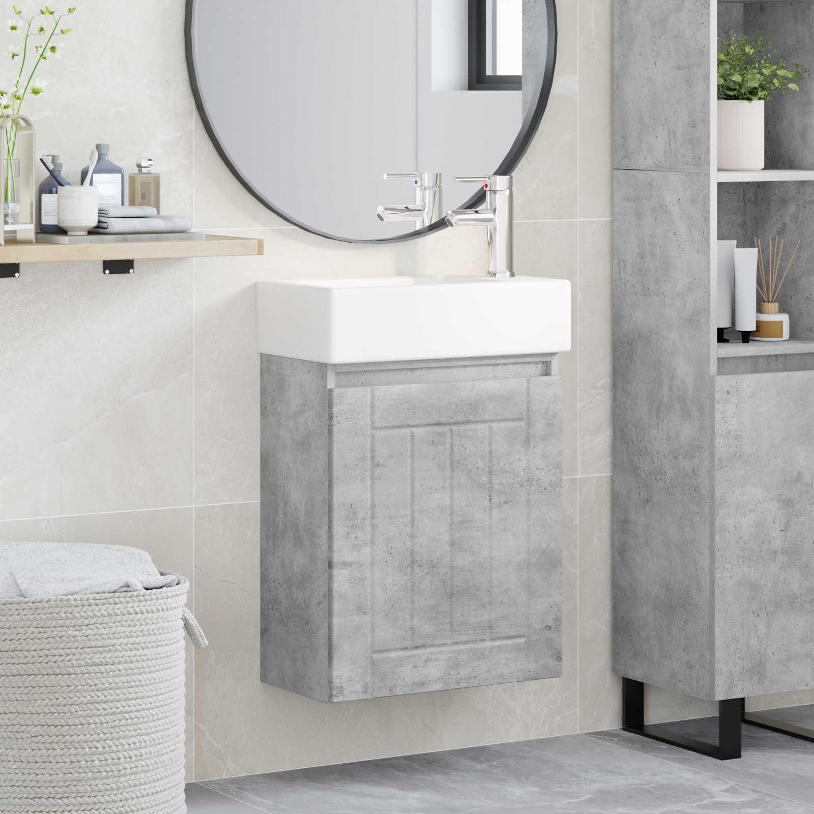 vidaXL Мивка за баня със смесител Бетонно сиво 455 x 255 x 84 см