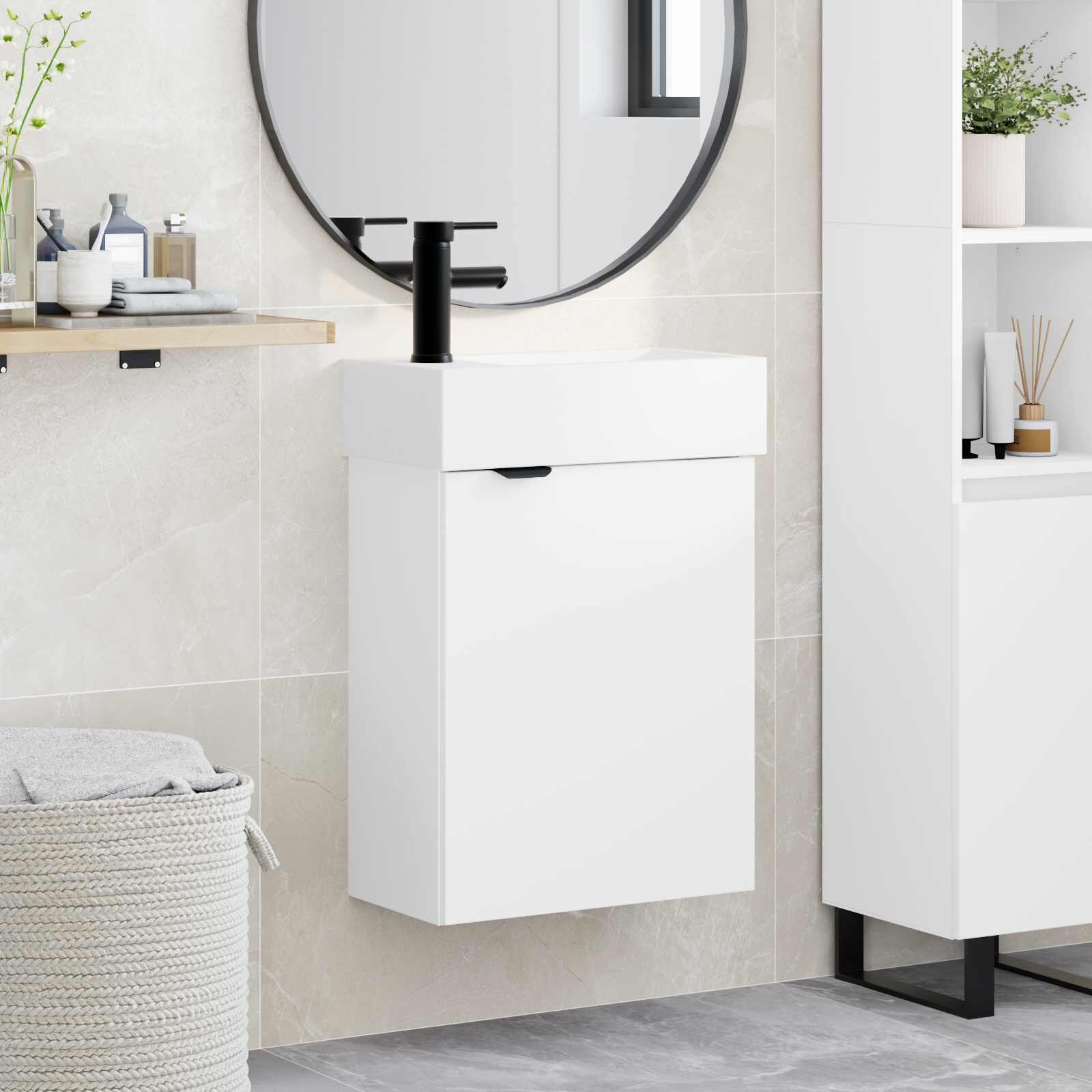 vidaXL Мивка за баня със смесител Бяло 455 x 225 x 84 см