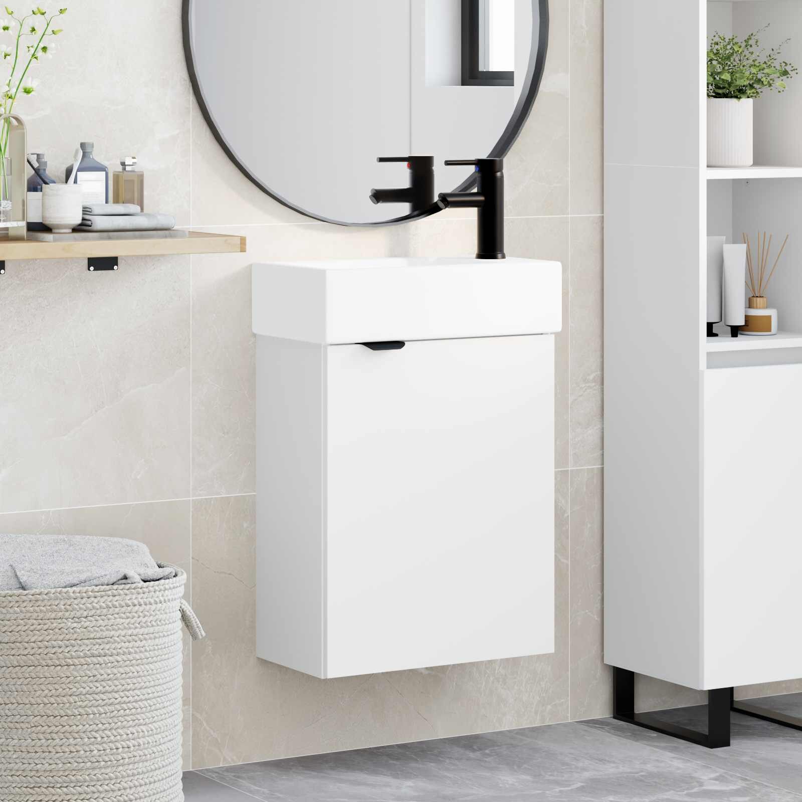 vidaXL Мивка за баня със смесител Бяло 455 x 225 x 84 см