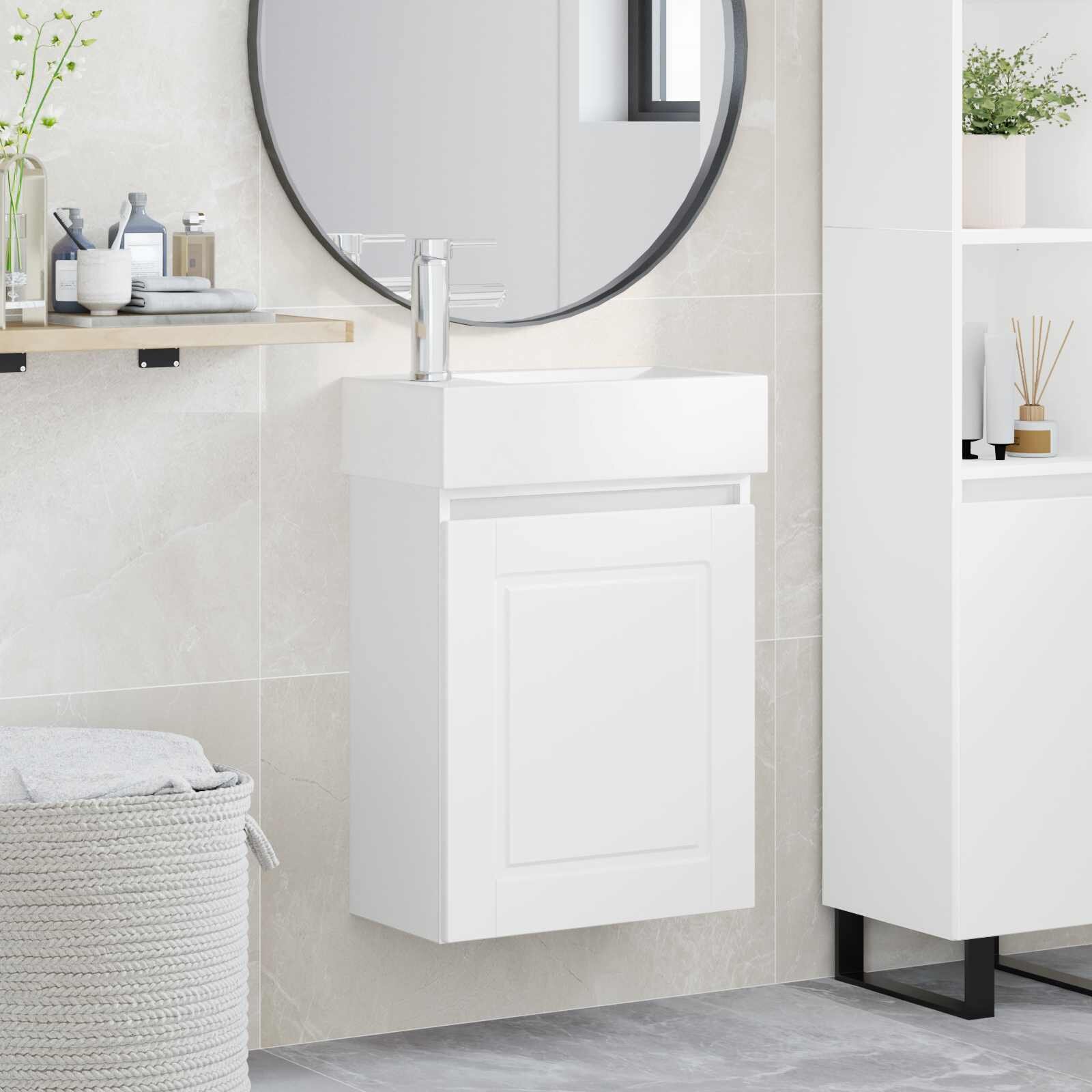 vidaXL Мивка за баня със смесител Бяло 455 x 225 x 84 см