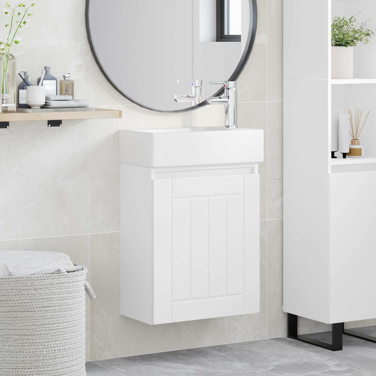 vidaXL Мивка за баня със смесител Бяло 455 x 255 x 84 см