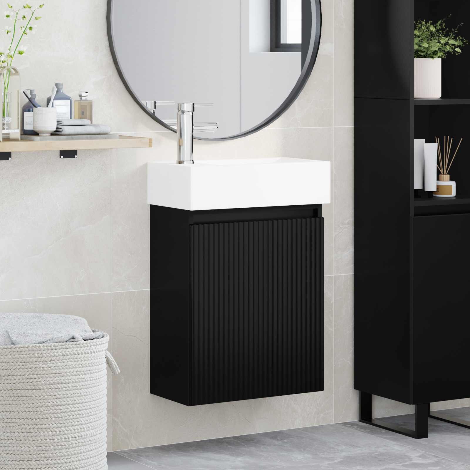 vidaXL Мивка за баня със смесител Черно 455 x 225 x 84 см