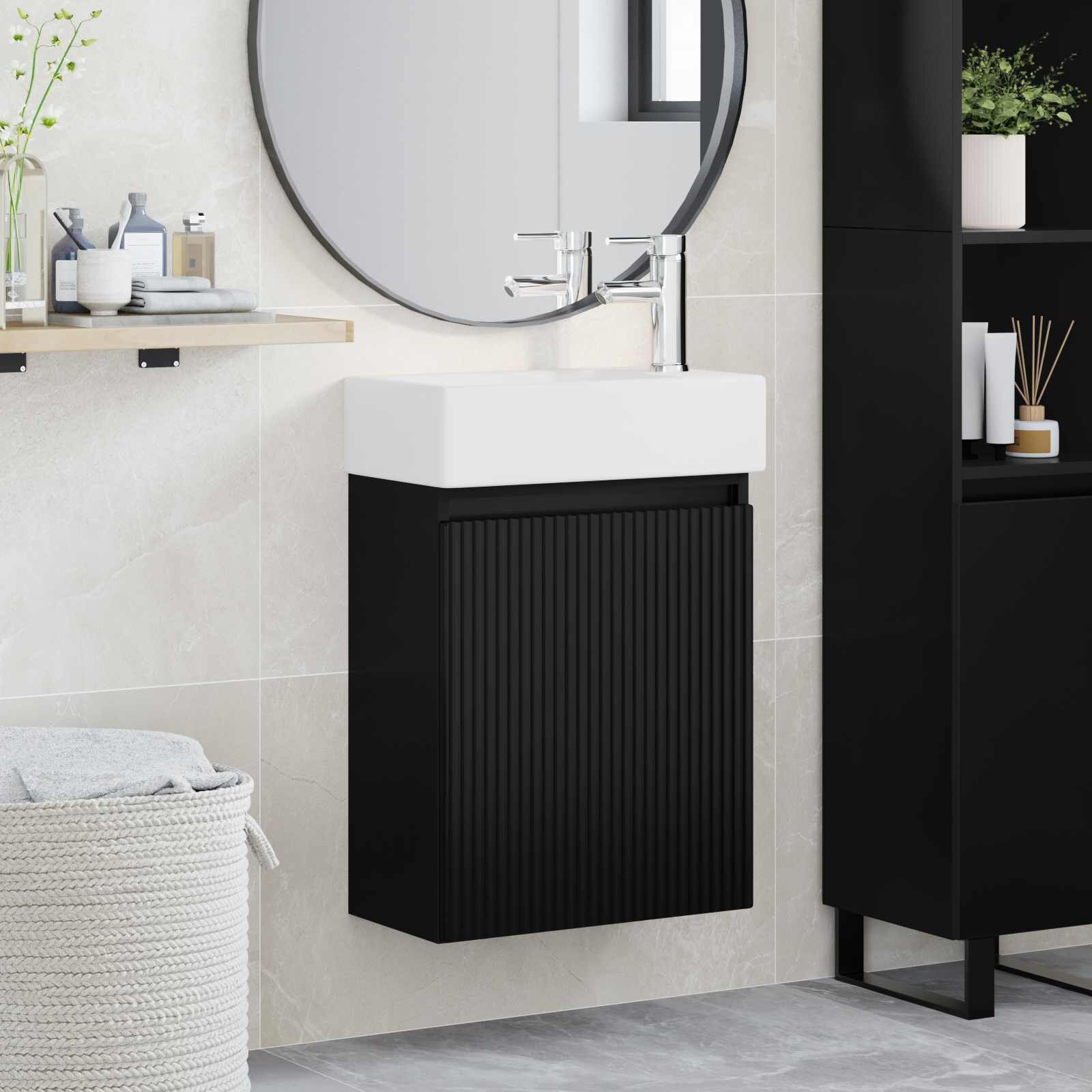 vidaXL Мивка за баня със смесител Черно 455 x 225 x 84 см