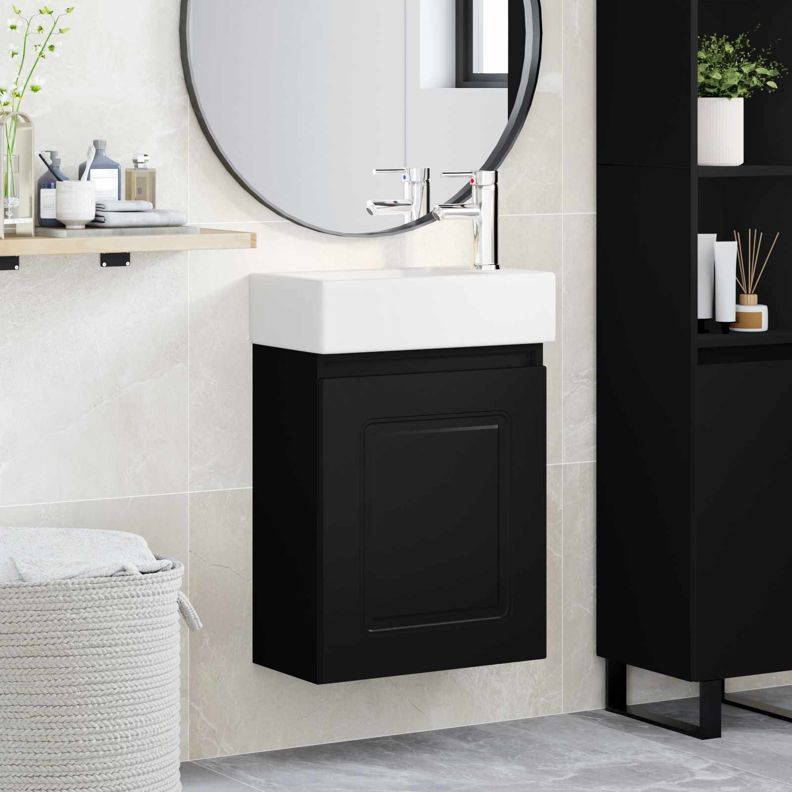 vidaXL Мивка за баня със смесител Черно 455 x 225 x 84 см