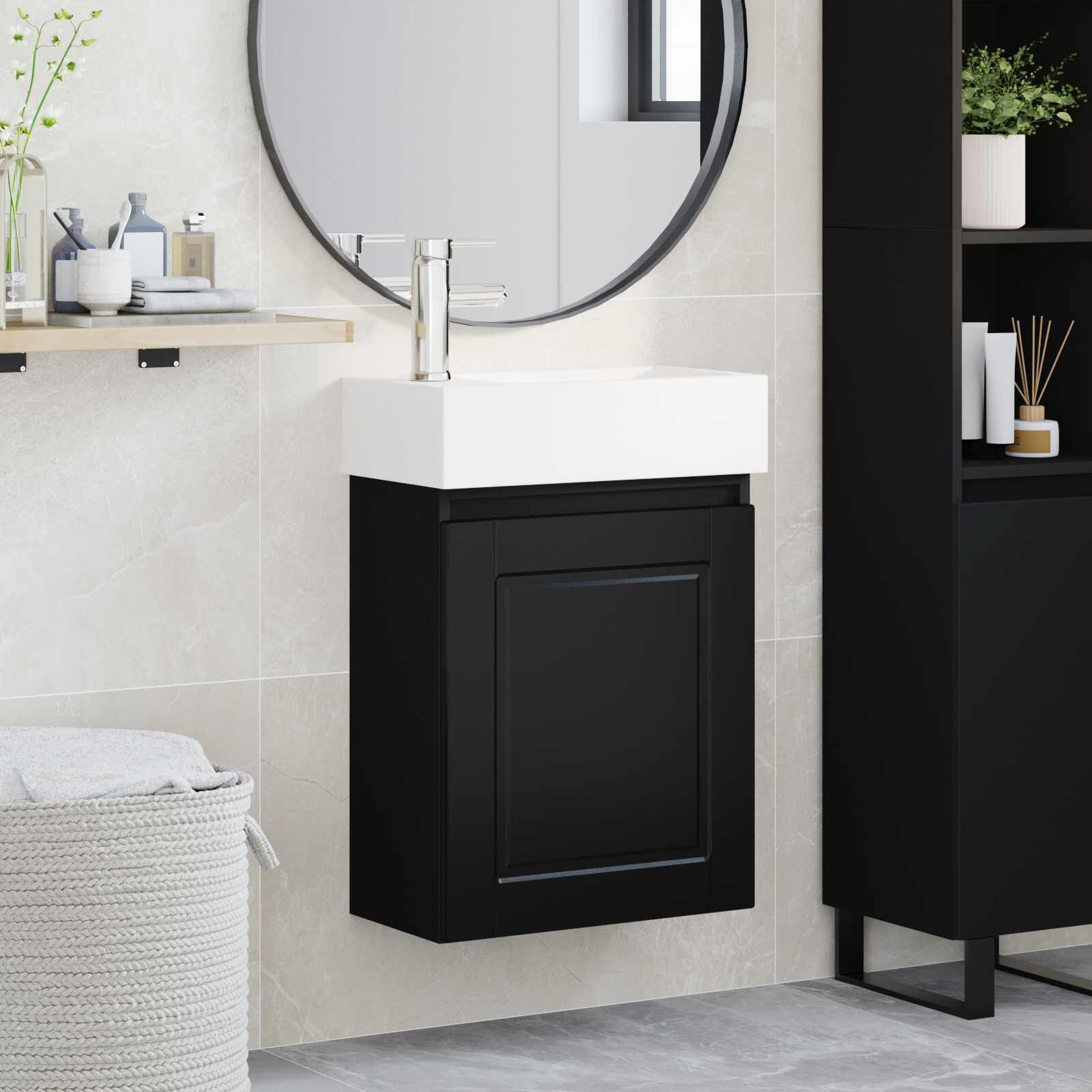 vidaXL Мивка за баня със смесител Черно 455 x 225 x 84 см