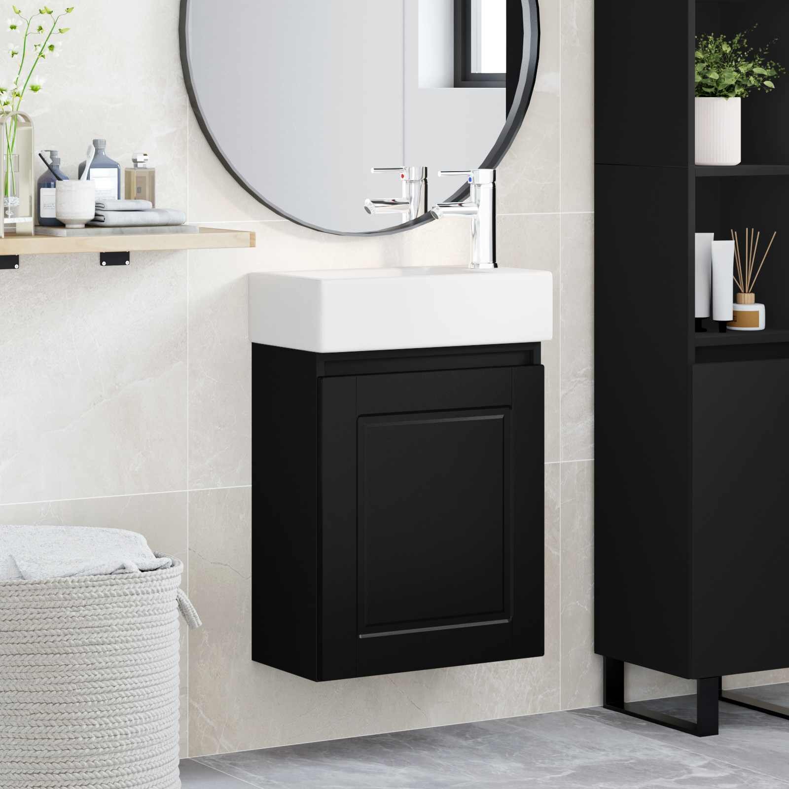 vidaXL Мивка за баня със смесител Черно 455 x 225 x 84 см