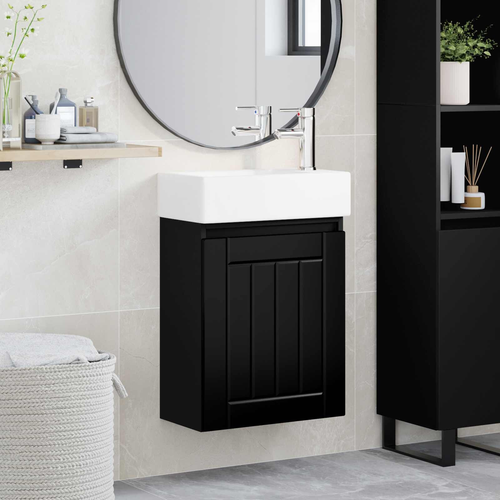 vidaXL Мивка за баня със смесител Черно 455 x 255 x 84 см