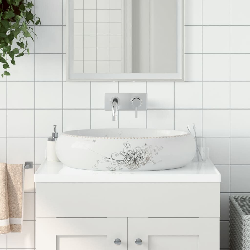 vidaXL Мивка за плот бяла овална 59x40x15 см керамика