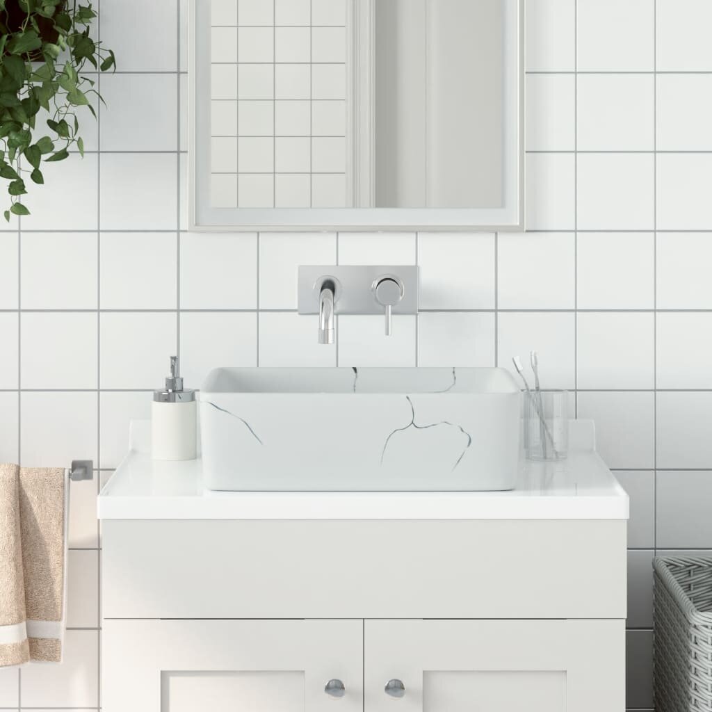 vidaXL Мивка за плот бяла правоъгълна 46x355x13 см керамика