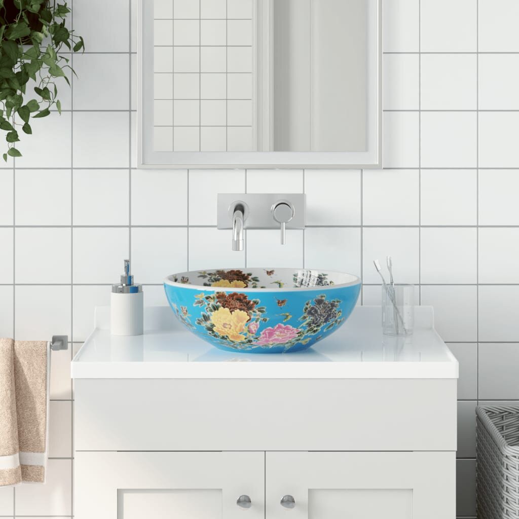 vidaXL Мивка за плот многоцветна кръгла Φ41x14 см керамика