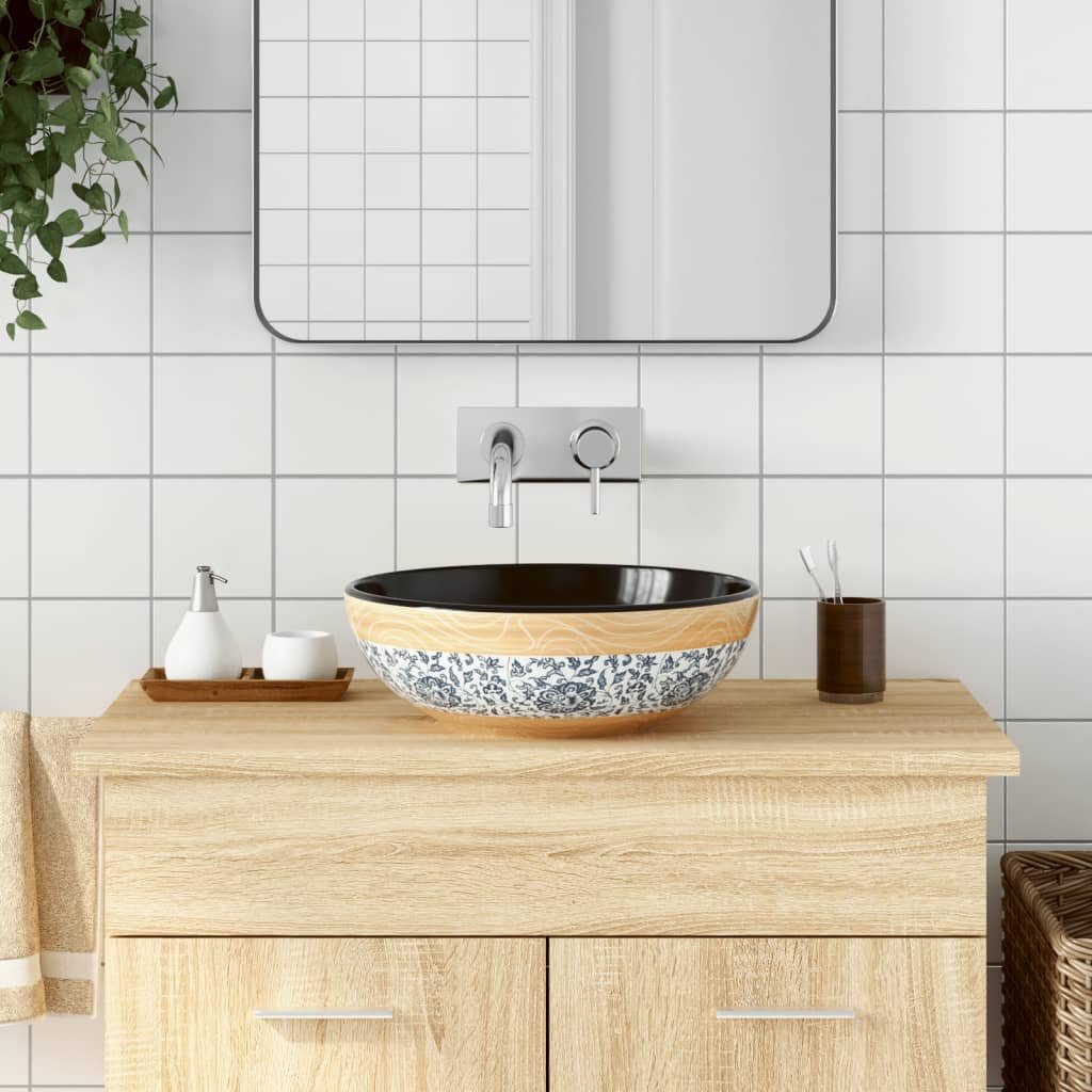 vidaXL Мивка за плот многоцветна кръгла Φ41x14 см керамика