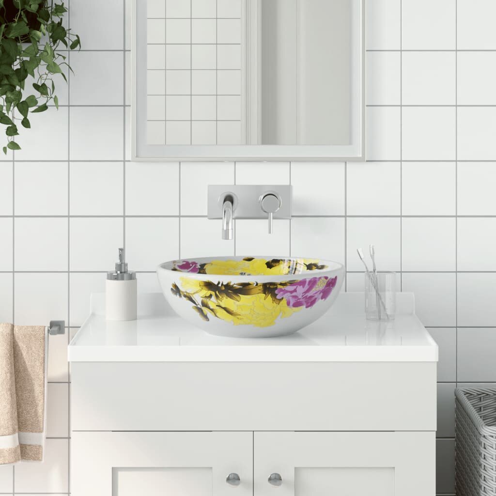 vidaXL Мивка за плот многоцветна кръгла Φ41x14 см керамика