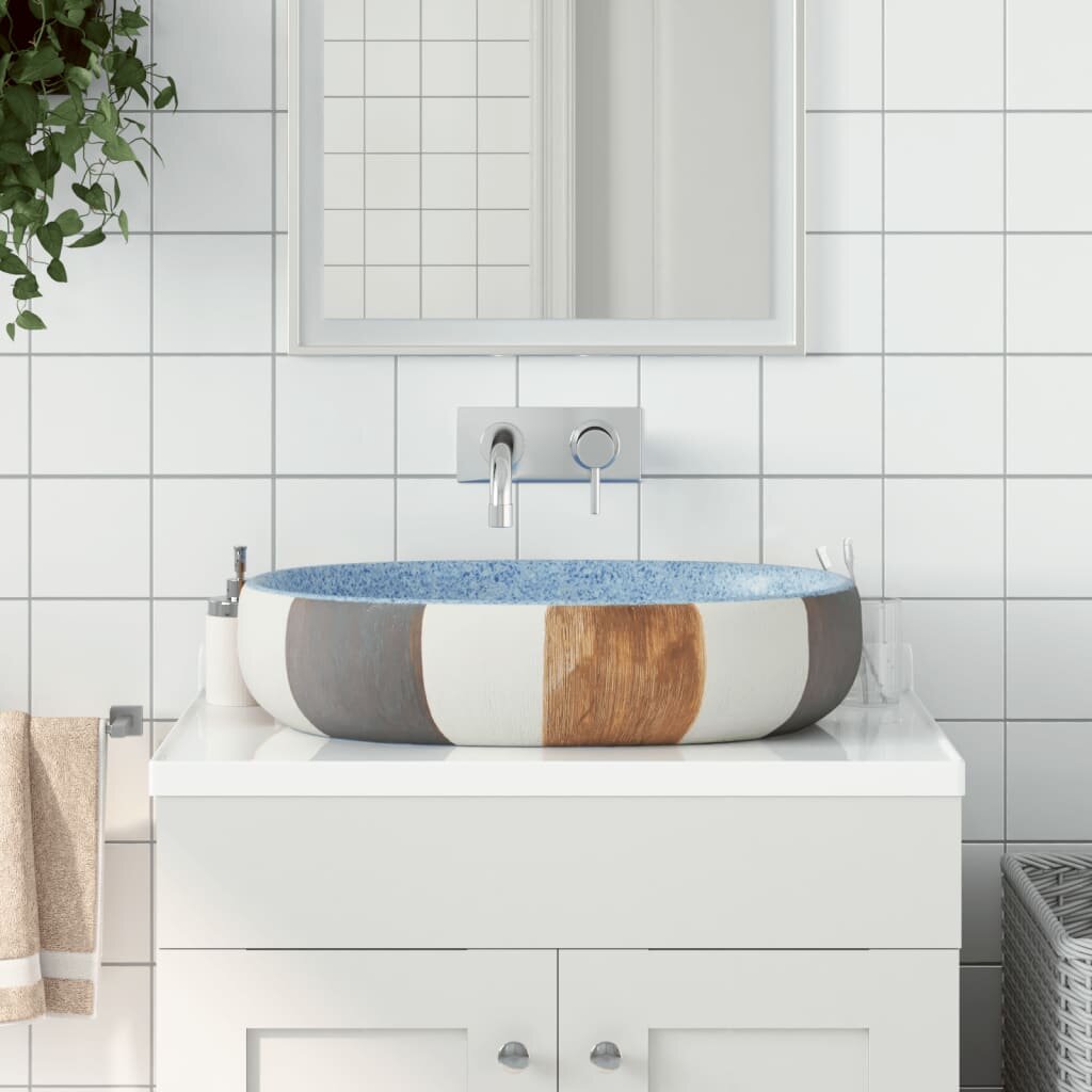vidaXL Мивка за плот многоцветна овална 59x40x14 см керамика