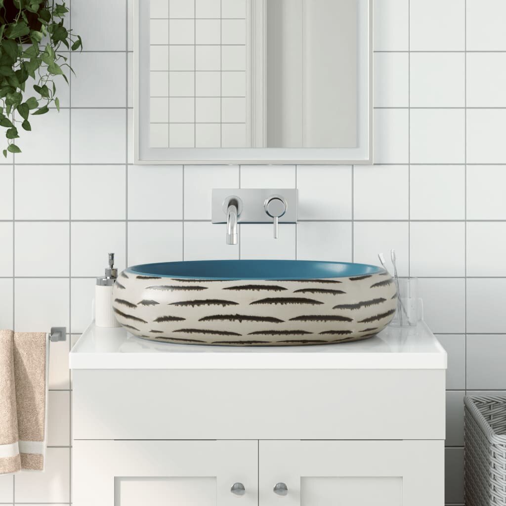 vidaXL Мивка за плот многоцветна овална 59x40x15 см керамика