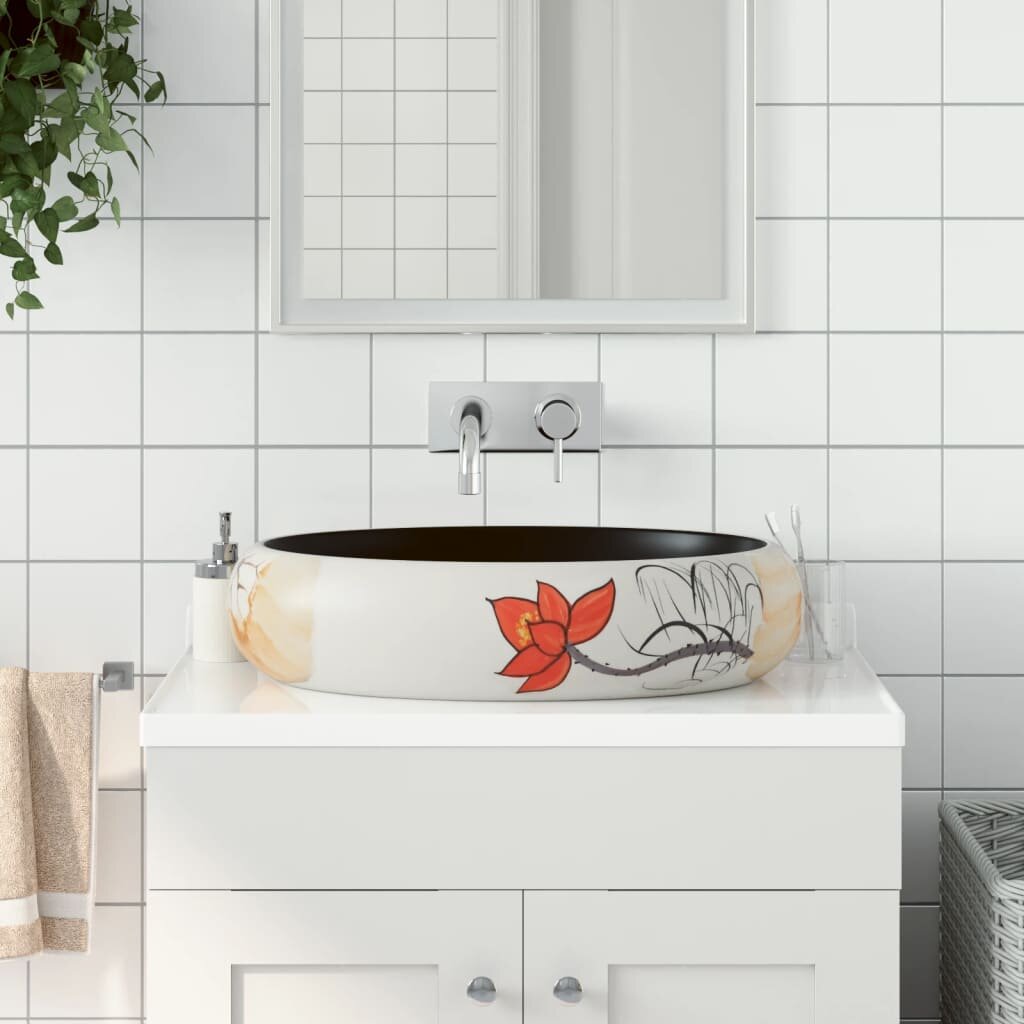 vidaXL Мивка за плот многоцветна овална 59x40x15 см керамика