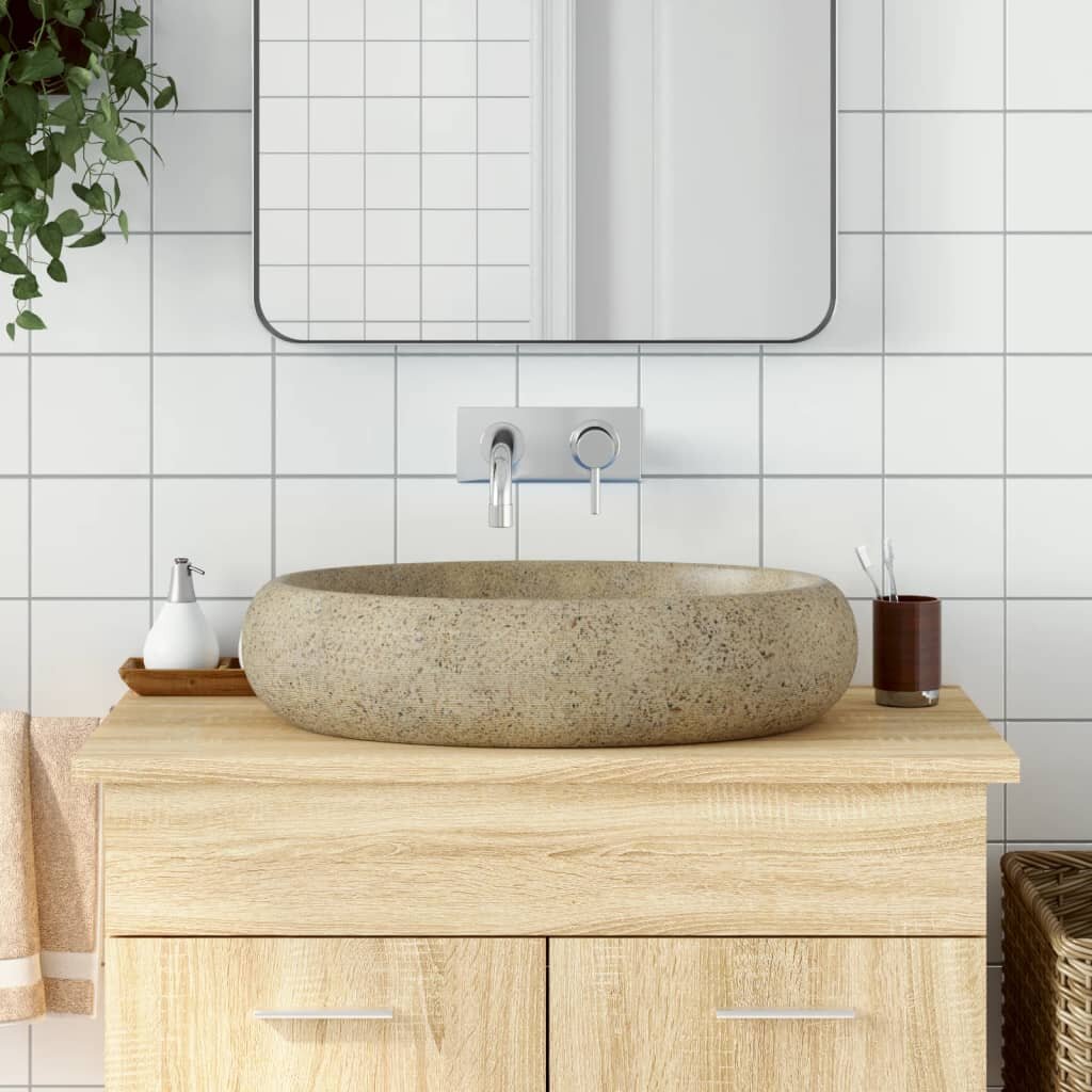 vidaXL Мивка за плот пясъчно овална 59x40x15 см керамика
