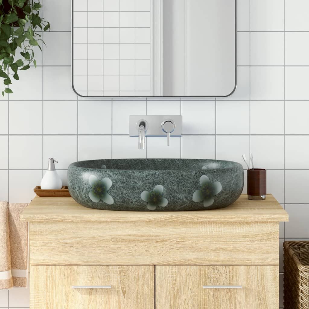 vidaXL Мивка за плот синя овална 59x40x14 см керамика