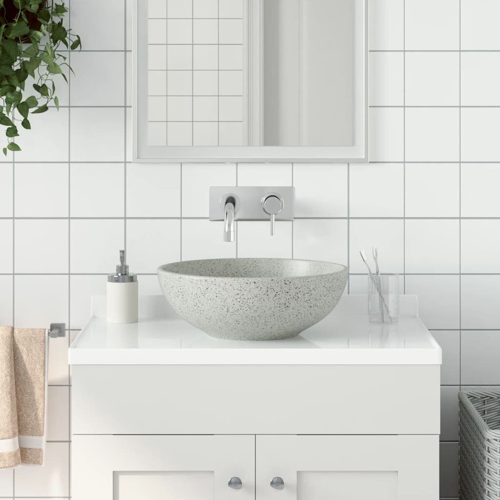 vidaXL Мивка за плот сива кръгла Φ41x14 см керамика