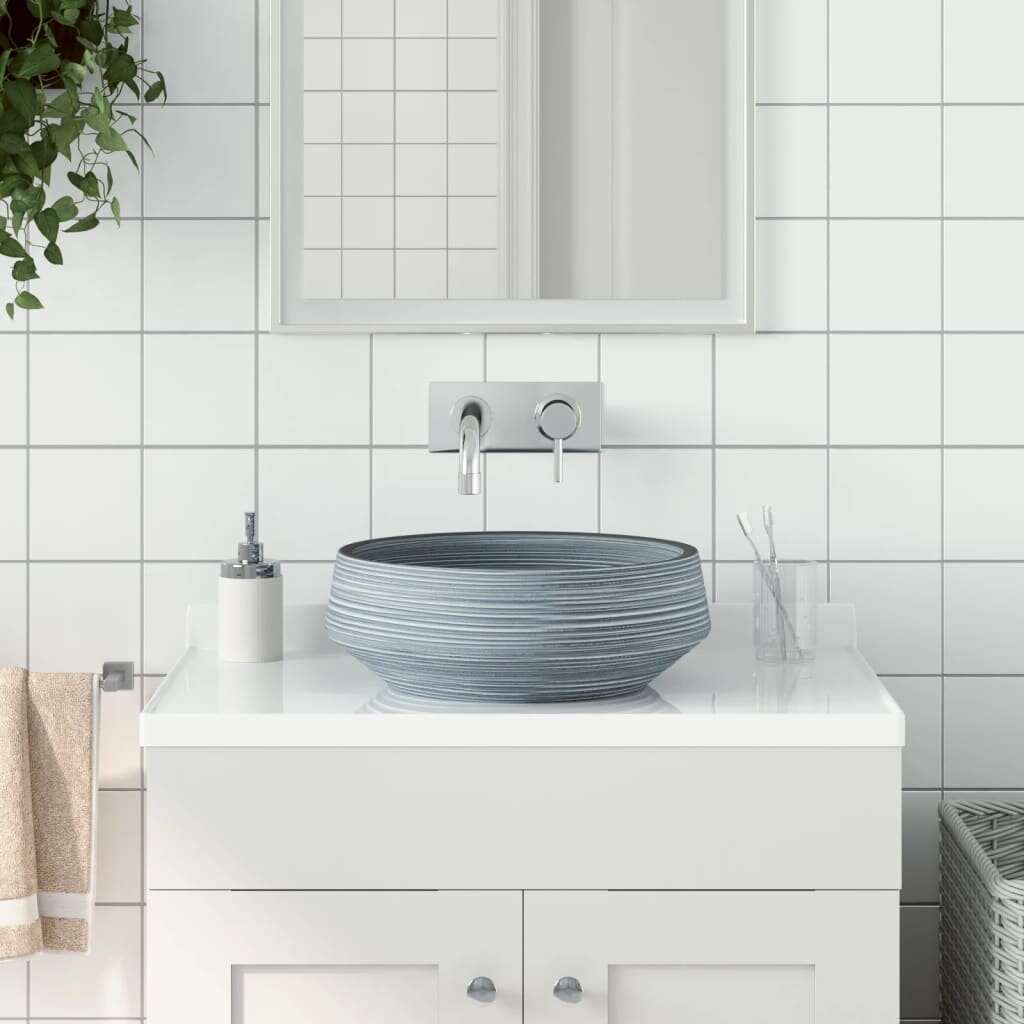 vidaXL Мивка за плот сива кръгла Φ41x14 см керамика